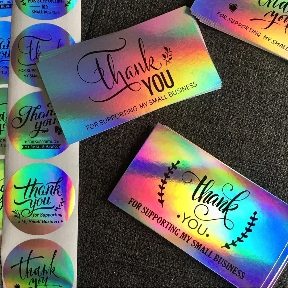 Reseller Starter Set - Silver Holographic Thank You Cards (30), Stickers (60)
